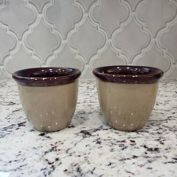 Vintage USA Handleless Crockery Custard Cup Coffee Mug Stoneware Set of 4 - Picture 2 of 8